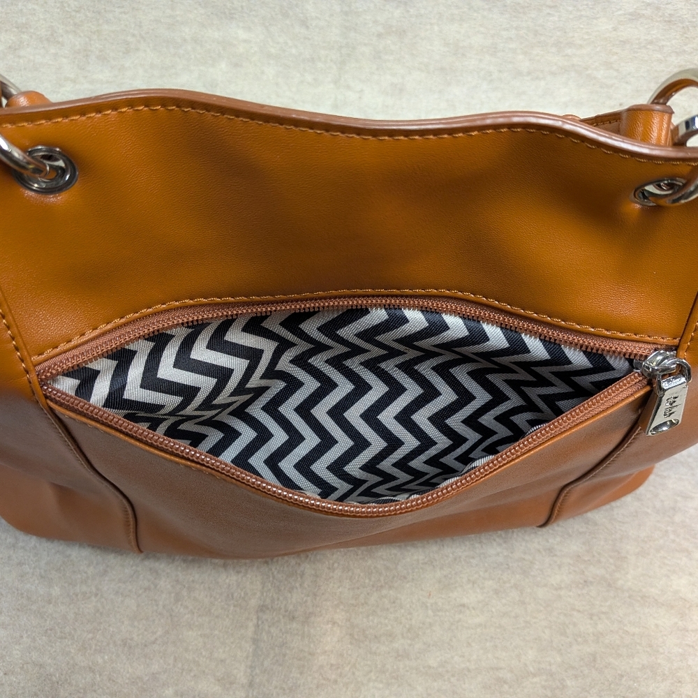 Co-Lab Cognac Leather TOTE Messenger Crossbody Bag Purse Detachable Straps Mid - Picture 3 of 12